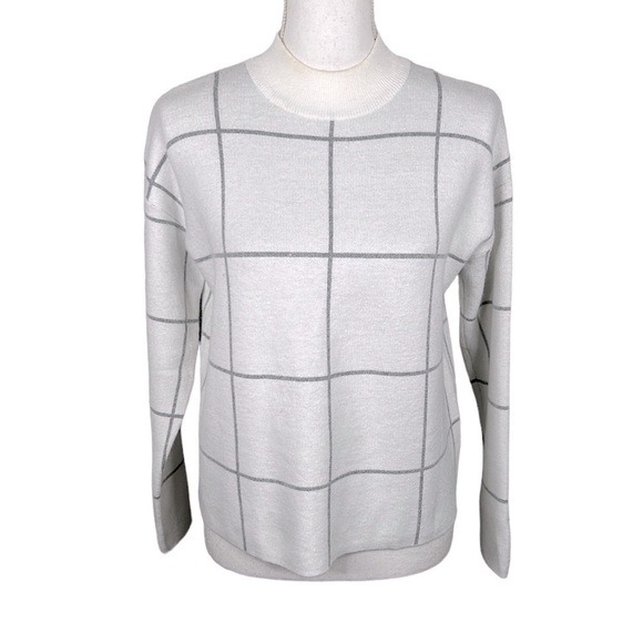 Dip White & Gray Window Pane Long Sleeve Mock Neck Sweater Size XS - Picture 1 of 6